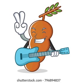 With guitar tamarind mascot cartoon style