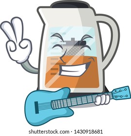 With guitar tea maker is served in cartoon bottle