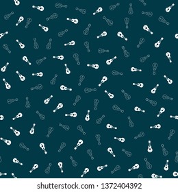Guitar themed freehand drawings seamless pattern. Hand drawn guitar elements doodles design for wallpapers, wrapping, backgrounds. Abstract music objects. Vector musical illustration melody decoration