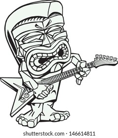 Guitar Tiki vector line art drawing