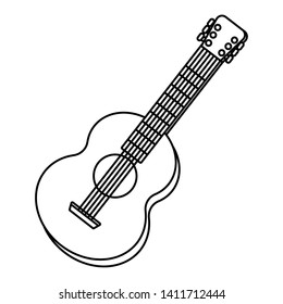 guitar tilted music instrument cartoon in black and white