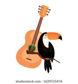 guitar with toucan isolated icon vector illustration design