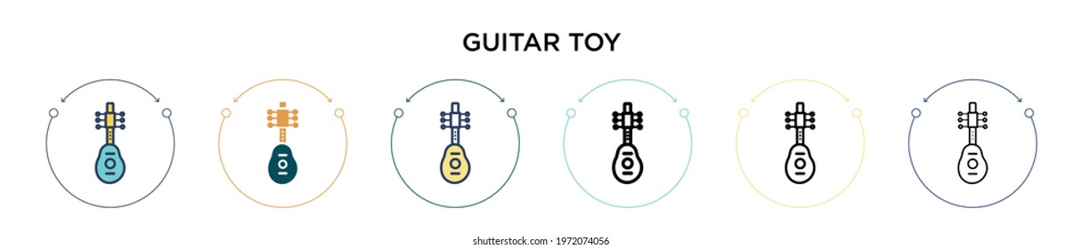 Guitar toy icon in filled, thin line, outline and stroke style. Vector illustration of two colored and black guitar toy vector icons designs can be used for mobile, ui, web