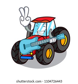 With guitar tractor mascot cartoon style