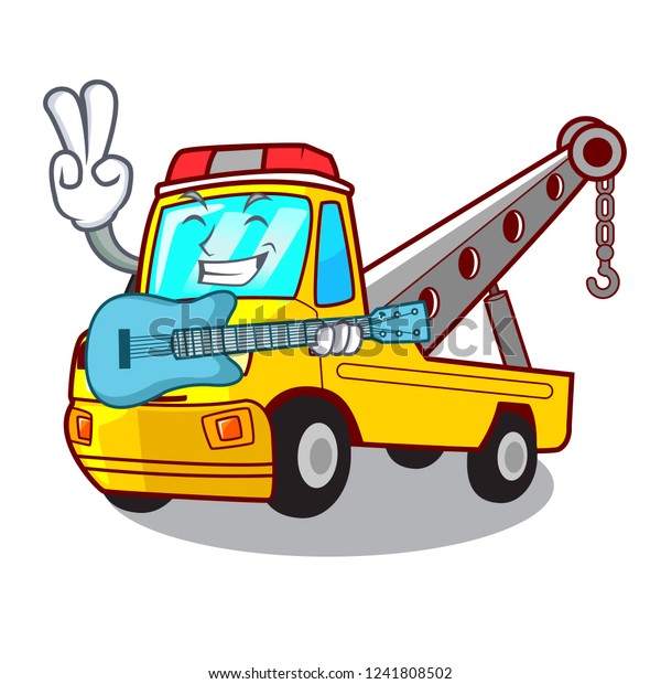 With\
guitar transportation on truck towing cartoon\
car