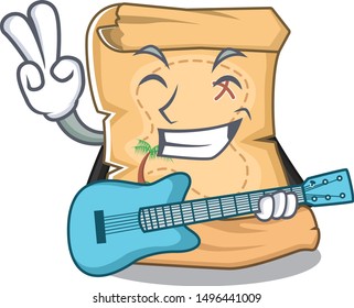 With guitar treasure map cartoon in shape character