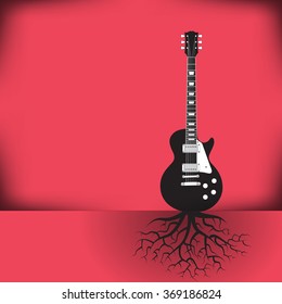 A guitar as a tree with roots background with space for your text
