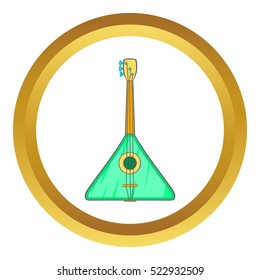 Guitar triangle vector icon in golden circle, cartoon style isolated on white background