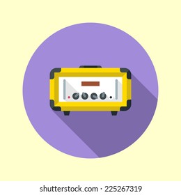 Guitar tube amp head icon. Flat design long shadow. Vector illustration.