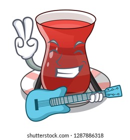 With guitar turkish tea in the saucer characters