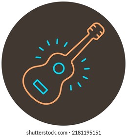 guitar two color icon outline on dark brown round background