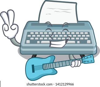 With guitar typewriter in the a cartoon shape