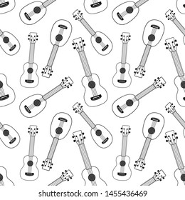 Guitar, ukulele seamless pattern isolated on white background.