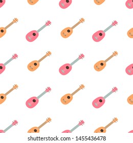 Guitar, ukulele seamless pattern isolated on white background.