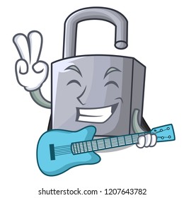 With guitar unlocking padlock on the cartoon gate