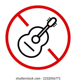 Guitar use prohibited icon. No instrument use sign. Vector.