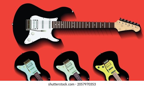 Vector de guitarra con 4 colores diferentes