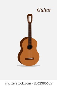 Guitar vector. Acoustic old Guitar. A plucked musical instrument. Guitar on an isolated background. Music creation tool. Guitar icon.