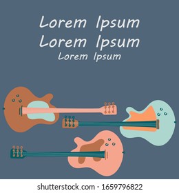 Guitar vector background. Poster music concert, festival. Illustration of colored acoustic guitar on a blue background. Space for text.