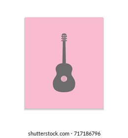 Guitar Vector black icon on color sticker. Material design
