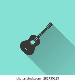 Guitar  - vector icon in black on a green background.