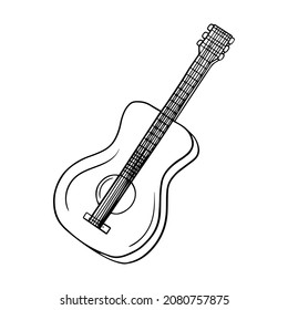 icono del vector de guitarra, dibujo del boceto de doodle, turismo y recreación