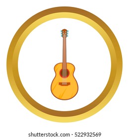 Guitar vector icon in golden circle, cartoon style isolated on white background