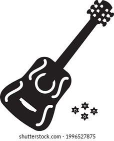 Ilustración del icono del vector de guitarra en blanco y negro