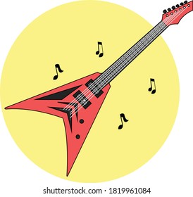 Guitar Vector Icon Illustration. Guitar Cartoon Style. Banner, Flyer, Sticker, Card.
