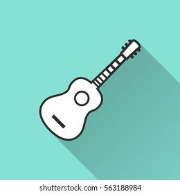 Guitar vector icon with long shadow. Illustration isolated for graphic and web design.