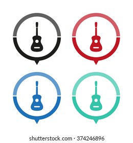 Guitar - vector icon; map pointer;  message bubble