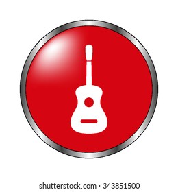 Guitar - vector icon on the  red button