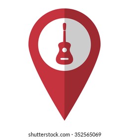 Guitar - vector icon; red map  pointer