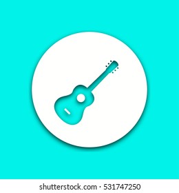Guitar vector icon with shadow. Round button for website and mobile app illustration. Background easily be changed to any color.