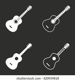 Guitar   vector icon. White illustration isolated on black background for graphic and web design.