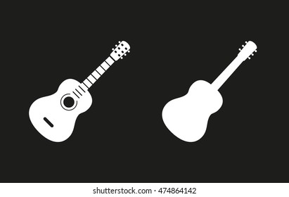 Guitar vector icon. White illustration isolated on black background for graphic and web design.
