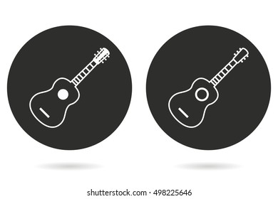 Guitar vector icon. White illustration isolated on black background for graphic and web design.