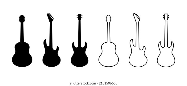 Guitar vector icons set. Acoustic and heavy rock electric guitars , music symbols