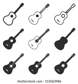 Guitar vector icons set. Black illustration isolated on white background for graphic and web design.