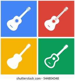 Guitar vector icons set. White illustration isolated for graphic and web design.