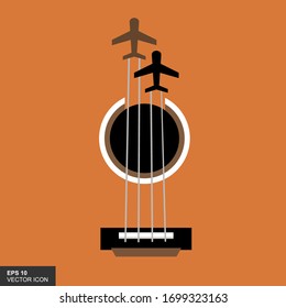 Ilustración vectorial de guitarra. Diseño gráfico abstracto de instrumentos musicales, coloridos con planos.