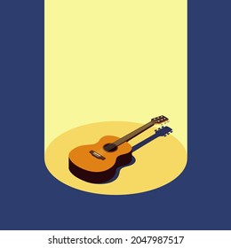 Guitar vector illustration. Acoustic wooden guitar. Musical instrument. Ukelele illustration. Minimalist illustration. Spotlight on guitar. 