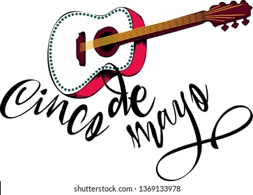 Guitar. Vector illustration with design for Mexican holiday 5 may Cinco De Mayo. Vector template with traditional Mexican symbols 