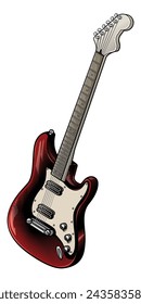 Guitar. Vector illustration in engraving technique  of classic electric guitar. 