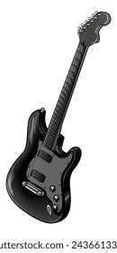Guitar. Vector illustration in engraving technique  of classic electric guitar. 