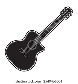 Guitar Vector Image, Guitar Black and White Cartoon Vector, Musical Instrument Guitar Vector Illustration.