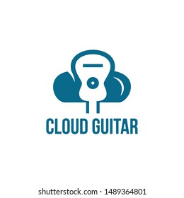 guitar vector logo in blue cloud against a white background