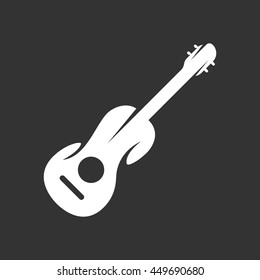 Guitar vector logo isolated on a black background. Icon silhouette design template. Simple symbol concept in flat style. Abstract sign, pictogram for web, mobile and infographics