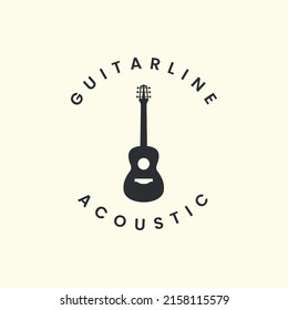 guitar with vintage style logo icon template design. acoustic, melody,string,vector illustration
