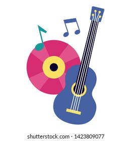 guitar and vinyl music festival on white background vector illustration